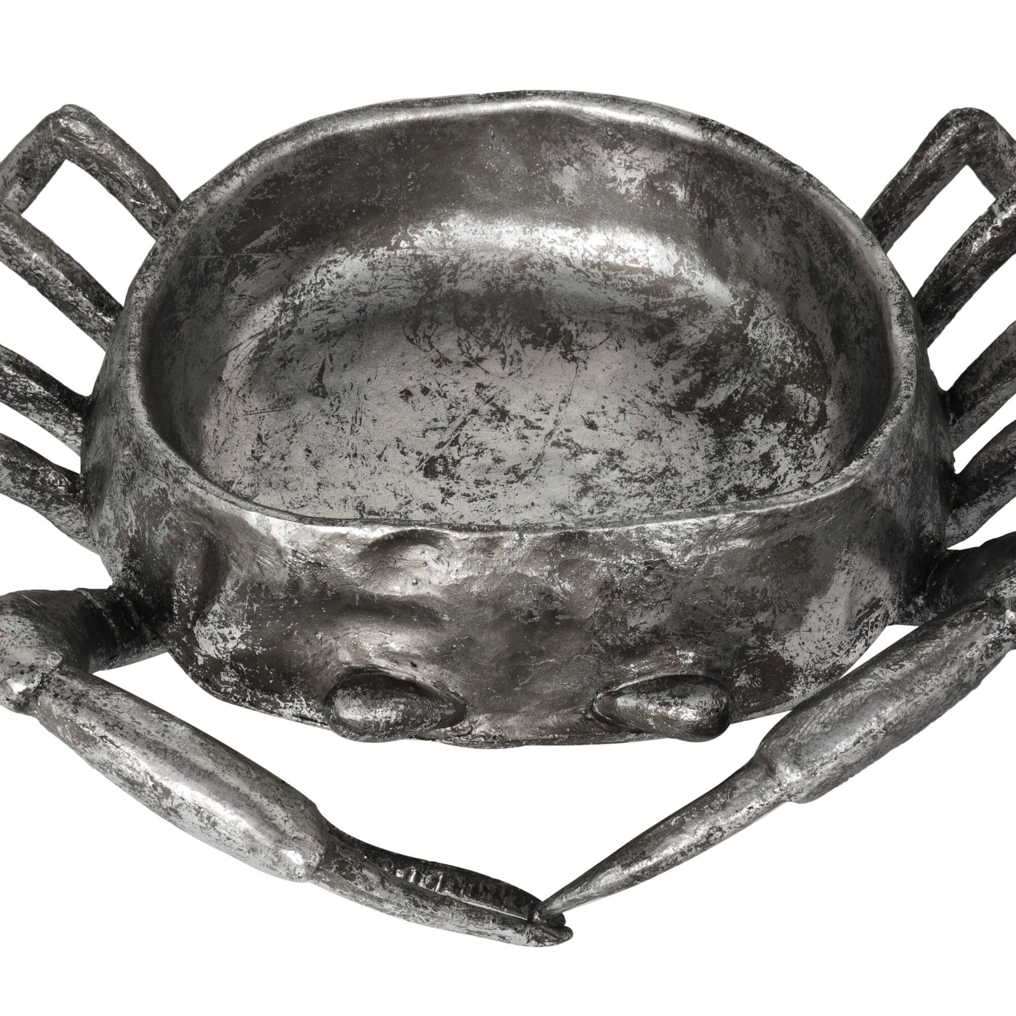 30" Silver Polystone Crab Weathered Decorative Bowl
